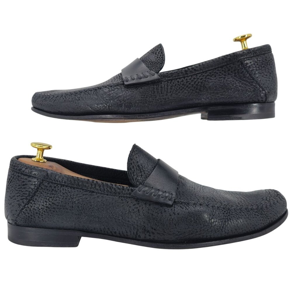 Santoni Italy Soft Black Deerskin Mens size 10.5 Paine Strap Loafers Dress Shoes - Picture 4 of 11